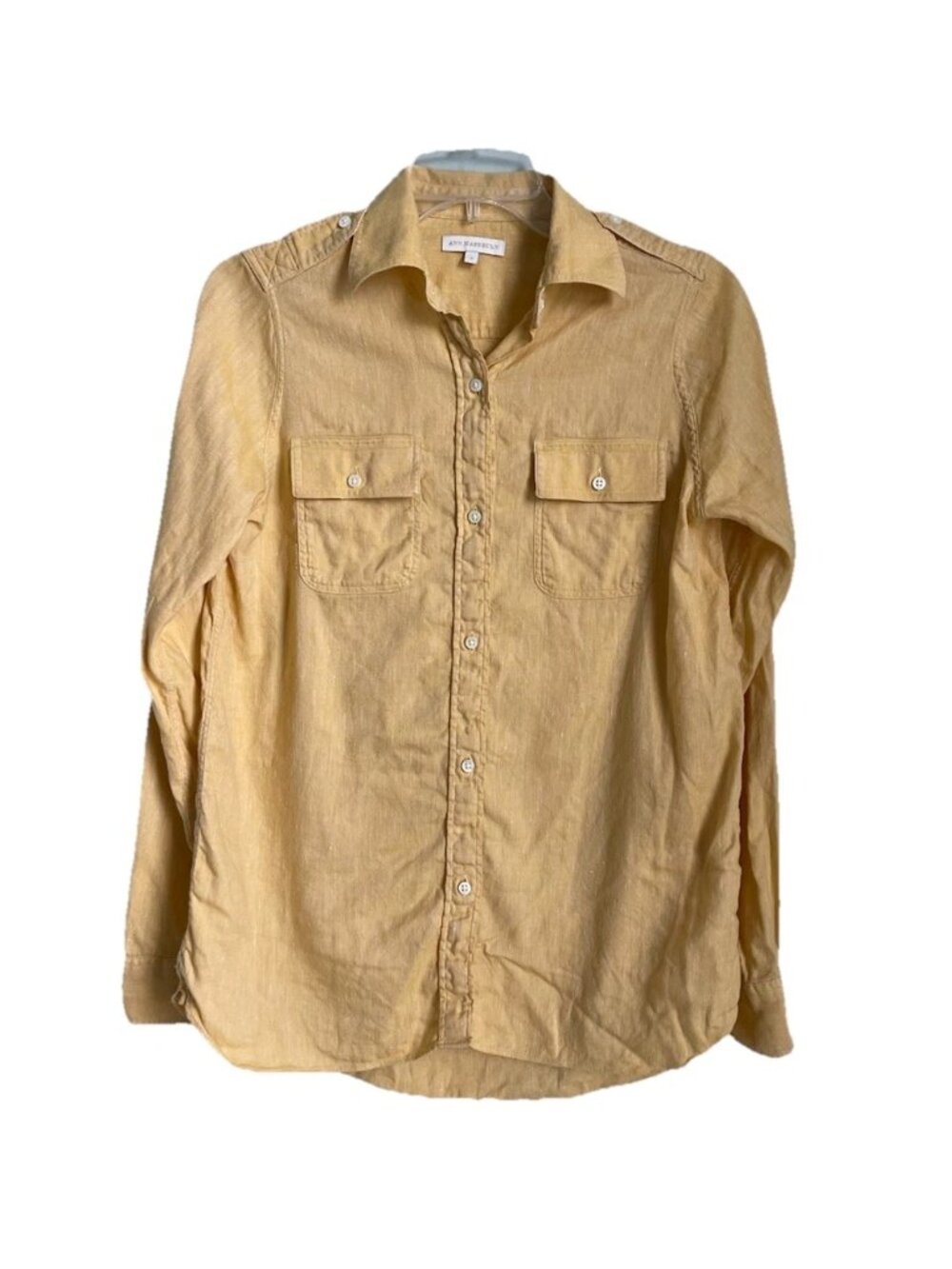 Ann Mashburn Yellow Linen Blend Long Sleeve Button Front Blouse